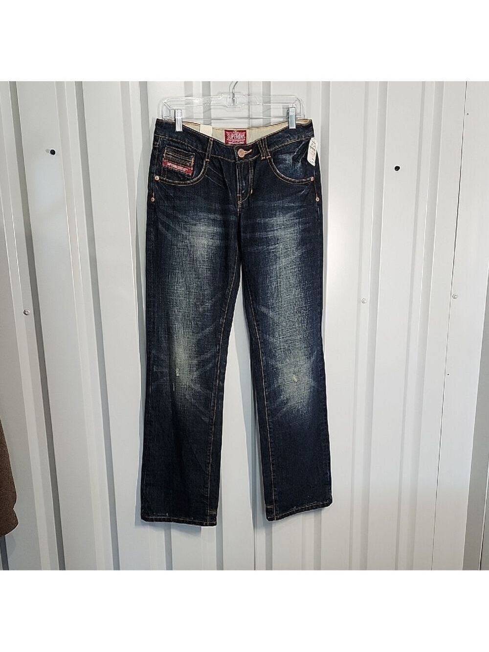 Super Dry Womens Dark Blue Denim Jeans Zipper Pockets  Straight Leg Size 27 x 32